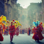 Colorful Carnival Parade In The Night, Generative AI Illustratio Colorful Carnival Parade In The Night, Generative AI Illustratio